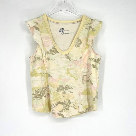 Pilcro Tank Top Womens L Camo Print Ruffle Colorful Western Feminine Hippie - Picture 1 of 8